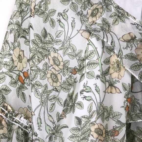 Max Studio Green Floral Balloon Sleeve Top Size X-Small - Picture 6 of 8